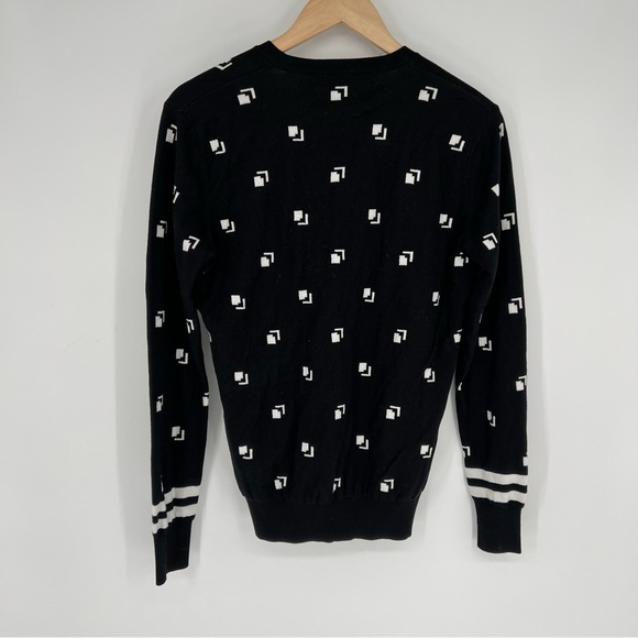 Polo Golf Ralph Lauren Large V-Neck Pullover‎ Sweater Black Whit Print Cotton - Picture 13 of 13